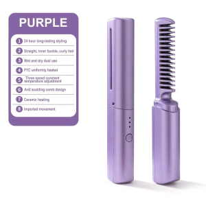 Straight Hair Comb Straightener and Curler Wireless 2 in1 Hair USB Charging Portable Hair Comb
