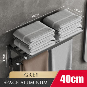 Premium Aluminum Towel Rack | No Nail Drill Free Bathroom Toilet Storage Stainless Steel Metal Shelf Hanger Holder Rail