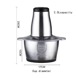 2L Stainless Steel Bowl Meat Grinder Electric Chopper Meat Slicer Household Machine Food Processor / Pengisar Daging