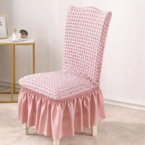 Elegant Dining Chair Cover with Skirt Banquet Elastic Seat Cover Stretchable Seersucker Chair Cover
