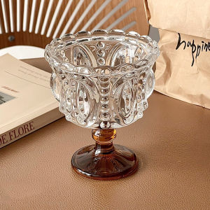 A Retro Embossed Brown Tall Glass Ice Cream Cup Yogurt Dessert Cup Antique Style Creative Coffee Cup