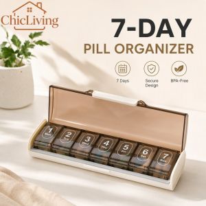 ChicLiving Home Furnishings Store Large Weekly Pill Organizer 7 Compartments Moisture Proof Pill Case Supplement Holder Portable Travel Medicine Storage Box