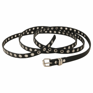 LEKGAVD Có thể điều chỉnh Thắt lưng bằng da PU Gothic Dài và mỏng Thắt lưng có mắt đinh tán và nút thắt Thời trang Punk Chuỗi vòng tròn hai lớp Phụ nữ