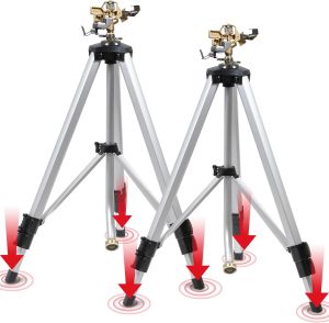 YAMATIC Impact Sprinkler on Adjustable Tripod Base 360 Degree Large Area Heavy Duty Adjustable Pulsator Sprinkler for Lawn Yard and Grass Irrigation Spray up to 20-90ft(Brass Head)