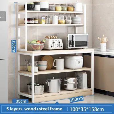 BMZAR Kitchen Cabinets Multi-Compartment Kitchen Storage Rack with Door 600KG Load Capacity Microwave Organizer
