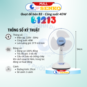 Quạt điện để bàn tiện lợi cao cấp Senko B1213Công suất 40WCao 54cm - Giao màu ngẫu nhiên - Hàng Chính Hãng