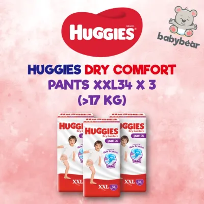 [1 Carton] Huggies Dry Comfort Silver Pants XX-Large 34 Pcs x 3 Packs (>17 KG)