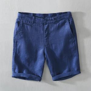 L8216 Mid Waist Linen Beach Shorts Summer Men Simple Business Casual Straight Pockets Solid Color Zipper Work Knee Length Pants2026
