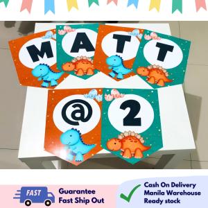 Partify DINOSAUR Theme Customizable Happy Birthday Banner with Name Personalized Letter Banner with Free String Custom Bunting Backdrop Wall Decoration for Kids Boys Girls Party