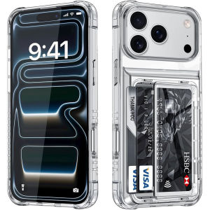 เคสใสพร้อมฝาปิดสำหรับ iPhone 17 Pro Max 4ซองใส่บัตรเคสป้องกันซองนุ่มกันกระแทกด้านหลังพีซีชนิดแข็งสำหรับ iPhone 17 Air 16E 16 Pro Max 15 Plus 14 Pro 13 12 11