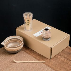 แปรงมัทฉะ ชุดน้ําชามัทฉะญี่ปุ่น 4 ชิ้น ไม้ไผ่เซรามิคเกรดอาหาร คนมัทฉะ แบบไม้ไผ่ สําหรับชงชาเขียว