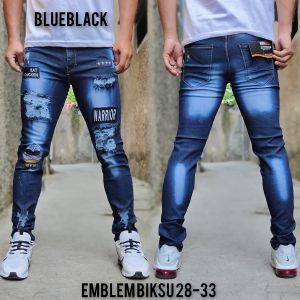 CELANA JEANS PANJANG SOBEK SOBEK / CELANA PANJANG EMBLEM BORDIR SOBEK / CELANA TERLARIS PRIA SOBEK EMBLEM BORDIR
