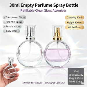 30ml Round Clear Glass Perfume Spray Bottle Refillable Atomizer Bottle Travel Cosmetic Container