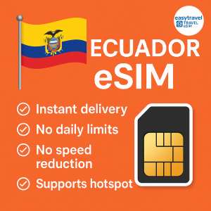Ecuador eSIM | High Speed Data | Supports Hotspot | 15-30Days | 3-20GB | Email Delivery