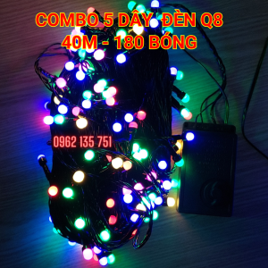 COMBO 5 DÂY ĐÈN LED CHỚP Q8 TRANG TRÍ NOEL 40M - 180 BÓNG ĐỦ MÀU