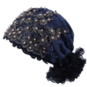 INVADER Stretchy Turban Cap Beaded Glittery Finish Lace Embroidered Head Wrap Fashionable Inner Underscarf African Headwrap For Women