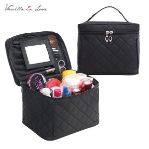 CP08 Vanilla in love Makeup bag กระเป๋าเครื่องสำอาง สีดำ ขนาด L พร้อมกระจก