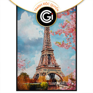 Tranh phong cảnh tháp eiffel mùa xuân. Tranh treo tường dán tường sơn dầu canvas trang trí. CGI-2076
