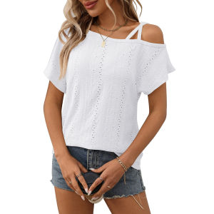 Solid Casual One Shoulder Shirts Tops For Women Clothing 2026 Summer Fashion Hollow Out White Blouses Sweet Womens Loose Shirt