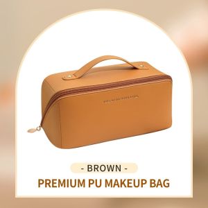 Makeup Bag Large Travel Ladies Leather Makeup Bag Portable Handheld Wash Storage Bag
