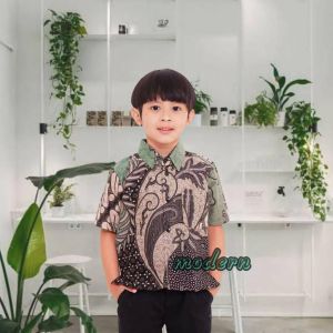 Batik Couple Pasangan Keluarga Ayah Ibu Anak Laki Suami Istri Sepasang Modern Mewah Kate Hijau