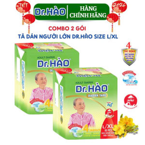 {Hàng chính hãng} Tã dán người lớn Dr. HÀO size L/XL gói 10 miếng (Combo 10 gói) bỉm dán người già siêu thấm hút kháng khuẩn khử mùi chống hăm tả giấy người bệnh dùng một lần