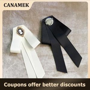 【 CANAMEK 】 Women New Ribbon Bow Tie Beauty Head Bow Brooch Blouse Collar Pin Brooch Bowknot Shirt Bow Tie Corsage Pin Accessories