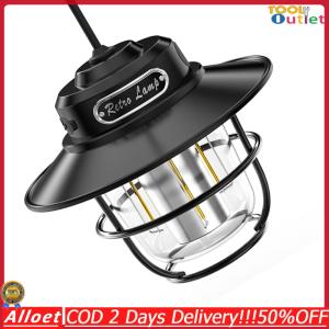 LED Hanging Lantern Vintage 200LM Portable Camping Light Stepless Dimming Type-C USB Rechargeable for Outdoor Adventure