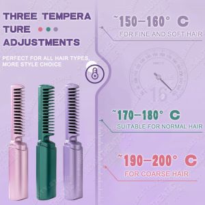 Straight Hair Comb Wireless 2 in 1 Hair Straightener and Curler USB Charging Portable Hair Comb