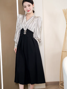 Đầm Xoè Lụa Phối Sọc Chiết Eo - RO110 Full Size M L XL XXL Sang Trọng