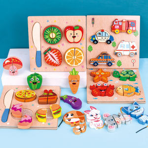 Wooden Cutting / Joining Puzzles for Kids Ages 1-5 Years Old Vegetable Toddler Puzzles Learning Toys Educational Gift for Girls and Boys