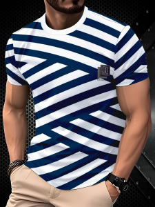 [Local Stock] HBESTY Halloween Christmas Mens Summer Color Block Striped T-Shirt Black Green White Patchwork Design with Vertical Stripes & Minimal Logo Streetwear St