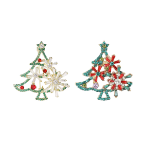 Festive Rhinestones Christmas Tree Brooch Alloy Corsage Pin For Women Party Wear And Gift Giving