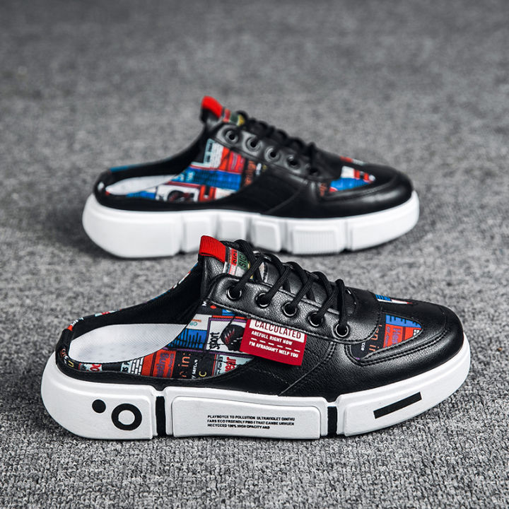 EIFAK Mules Sneakers for Men Open Heels White Skate Board Shoes