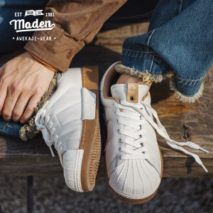 Maden ฮิปฮอปผ้าตาข่ายผู้ชายสไตล์เครื่องมือแบรนด์ Maden - วัยรุ่นผู้ชายสีแดงฤดูใบไม้ร่วง 2023 เทรนด์เปลือกหอยย้อนยุครองเท้า บูทูม ข้อใหม่ รองเท้าสีขาวป่าแบบสั้นชายและหญิง ลองคู่รัก