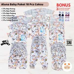 Aluna Baby Paket 18 Pcs Baju Bayi Baru Lahir 9 Set Pakaian Bayi Newborn Bahan Lembut Motif Lucu Kekinian Ujung Bish