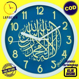 Jam Dinding Analog Hiasan Rumah Kaligrafi Unik Besar Medine MD1223 Biru Lucu BestSeller