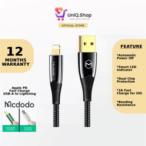 MCDODO Shark Series 3A Auto Power Off + Indicator LED PD Fast Charge Data Cable USB Type-C to L Charging 1.2m Accessories Phone Kabel Charger