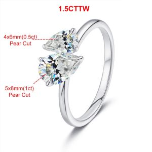 1.5cttw Double Pear Cut Moissanite Diamond Ring for Women Two Stone I Love You Wedding Bands 925 Silver 18k Gold Plated Jewelry
