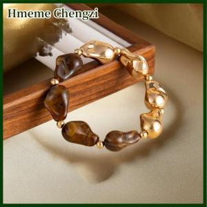 Hmeme Simple Baroque Irregular Resin Bracelet Bohemian Colorful Beads Bracelet Splicing Bangle Daily Charm Jewelry Accessories Gifts