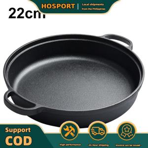 【HOSPORT】8.7/9.8/11/11.8 Inch Cast Iron Skillet with Double Handles Griddle Pre-Seasoned for Bread Baking Outdoor Cooking Camping