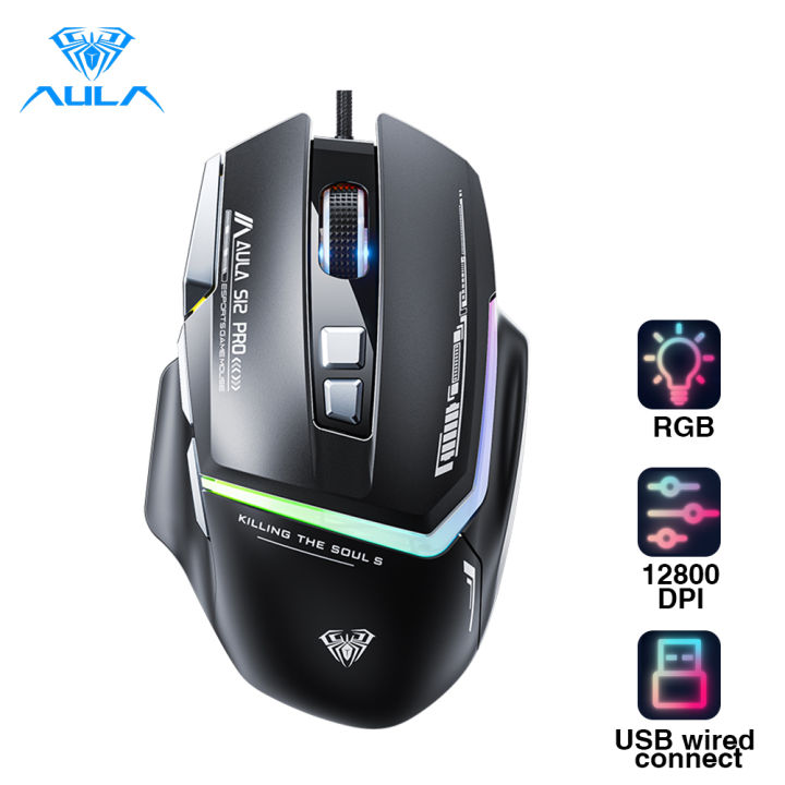AULA S12 Pro Gaming Mouse up to 4800 DPI with 7 Customized Marco Keys ...