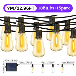 【Plug/Solar】ST38 Outdoor Garden Lights Shatterproof Plastic Retro Street LED String Lights Connectable Patio Christmas Party Chain Lamps