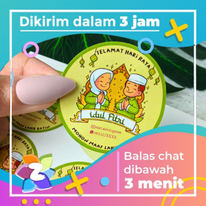 5-8 Cetak Sticker Label Bulat Idul Fitri Stiker Lebaran Toples Label Kue