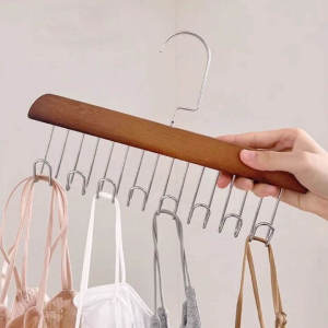 Wooden Clothes Hanger with 8 Hooks Multifunctional Sling Bra Necktie Storage Hanging Holder Household Dormitory