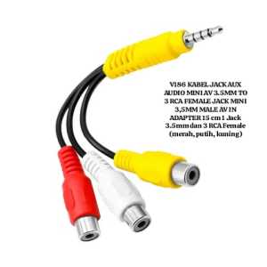 V186 ORI KABEL JACK AUX AUDIO MINI AV 3.5MM TO 3 RCA FEMALE JACK MINI 35MM MALE AV IN ADAPTER 3 RCA