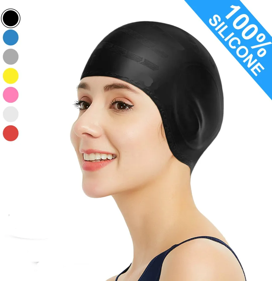 Silicone Swimming Cap For Long Hair - Waterproof Swim Cap With Ear Pockets, Comfortable 3D Design For Men, Women, Kids