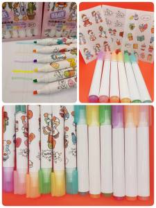 ปากกาเน้นข้อความ DIY พร้อมสติ๊กเกอร์  ชุด 6 สี ได้แก่ สีม่วงชมพูส้มเหลืองเขียวฟ้า ผลิตภัณฑ์คุณภาพ แบบหัวตัด