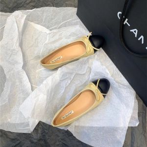 Mũi Tròn Nữ Giày Ba lê bệt da mềm ghép màu giày thuyền