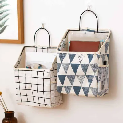 New Lattice Hanging Storage Bag Bedside Storage Organizer Dorm Room Phone Book Magazine Storage Bag Holder with Hook Bed Pocket